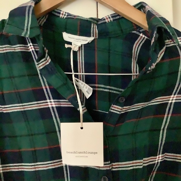 BEACH Lunch Lounge green plaid twist front top XS - Picture 2 of 4